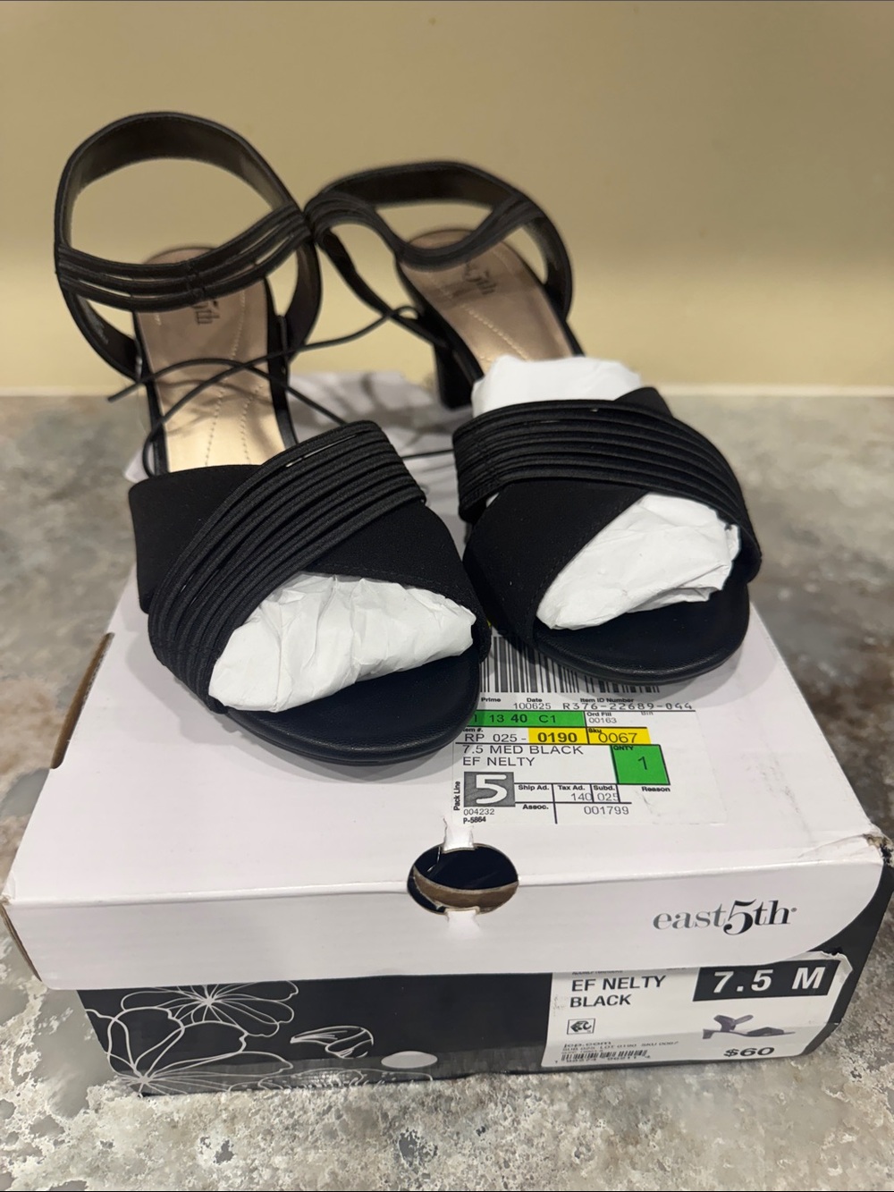 East 5th Black Strappy Ankle-Tie Block Heel Sandals